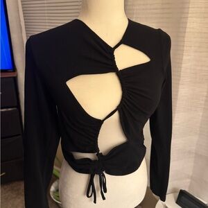 Black Cut-Out Long Sleeve Top